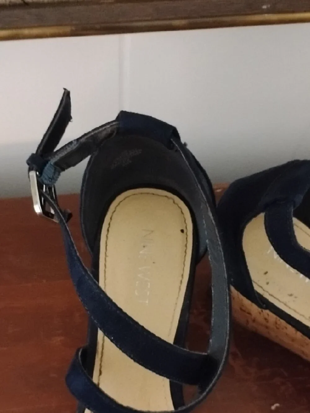 Nine West Navy Cork Wedge Sandals